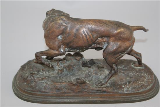 After P J Mene. A bronze model of a Pointer dog, 9in.